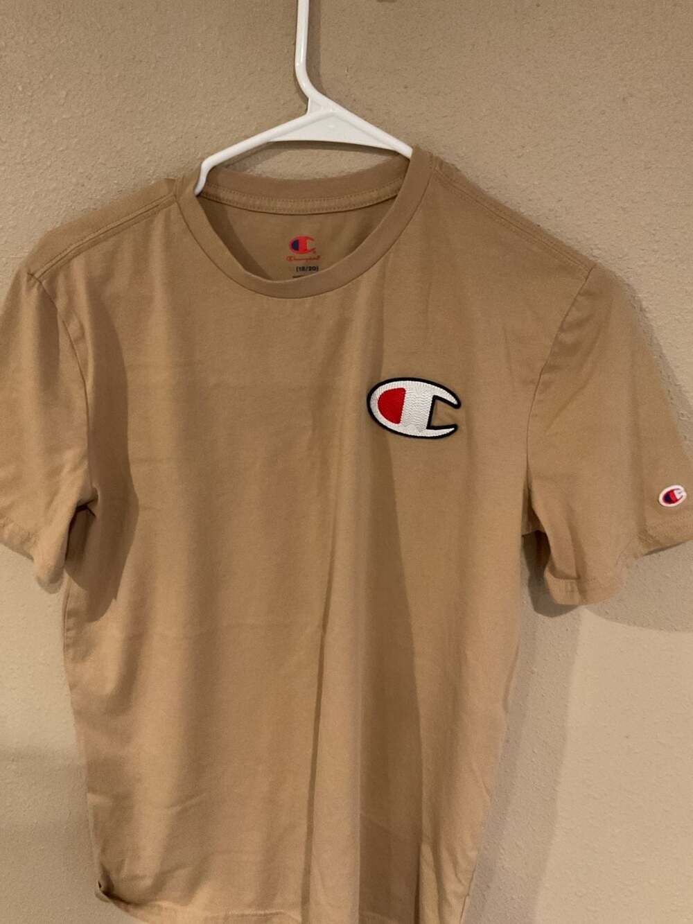 Champion Youth XL (18/20) Tan Big C Logo Short Sleeve T-Shirt